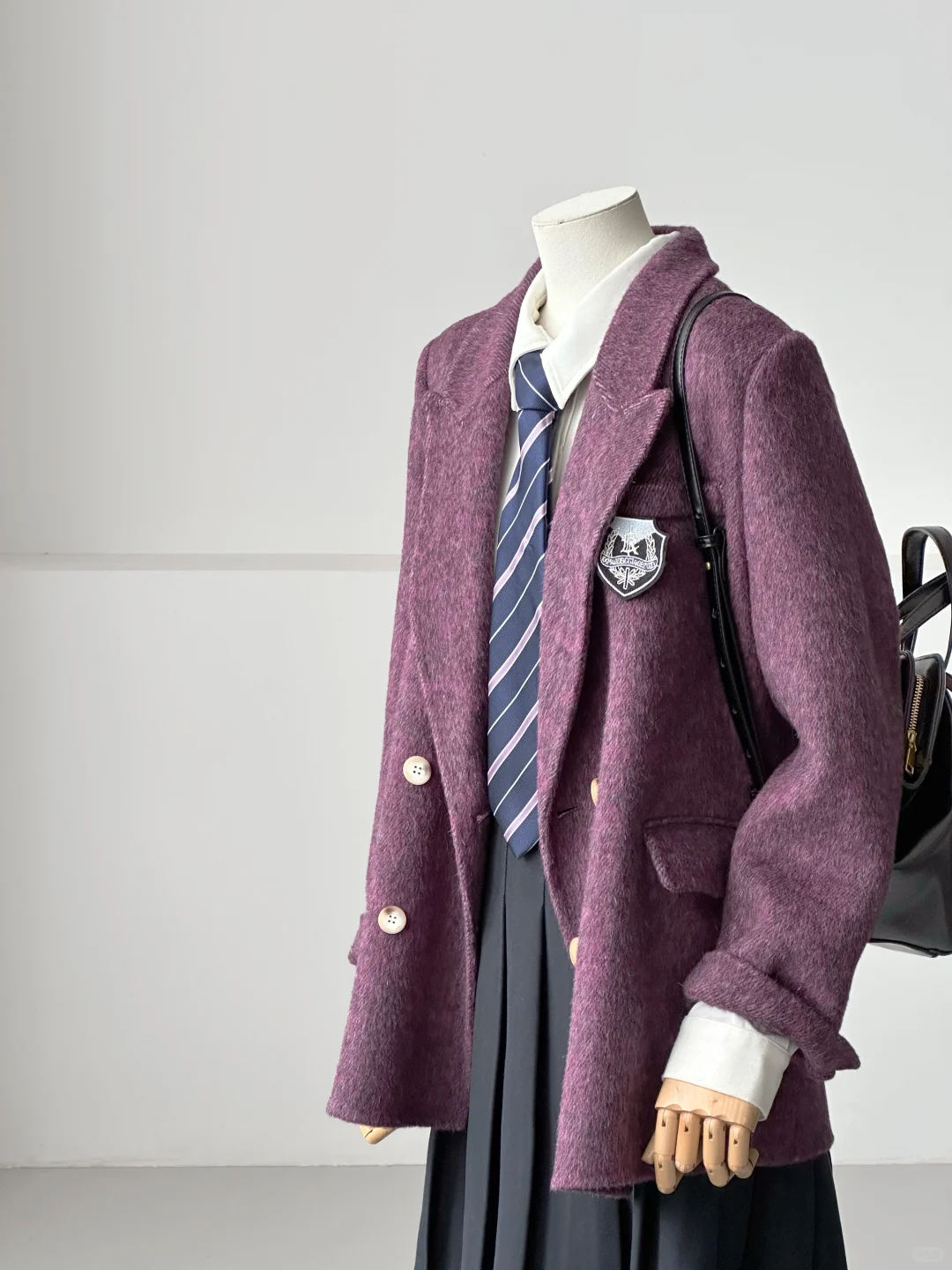 秋冬JK穿搭～校供雾紫制服感羊毛西装大衣～