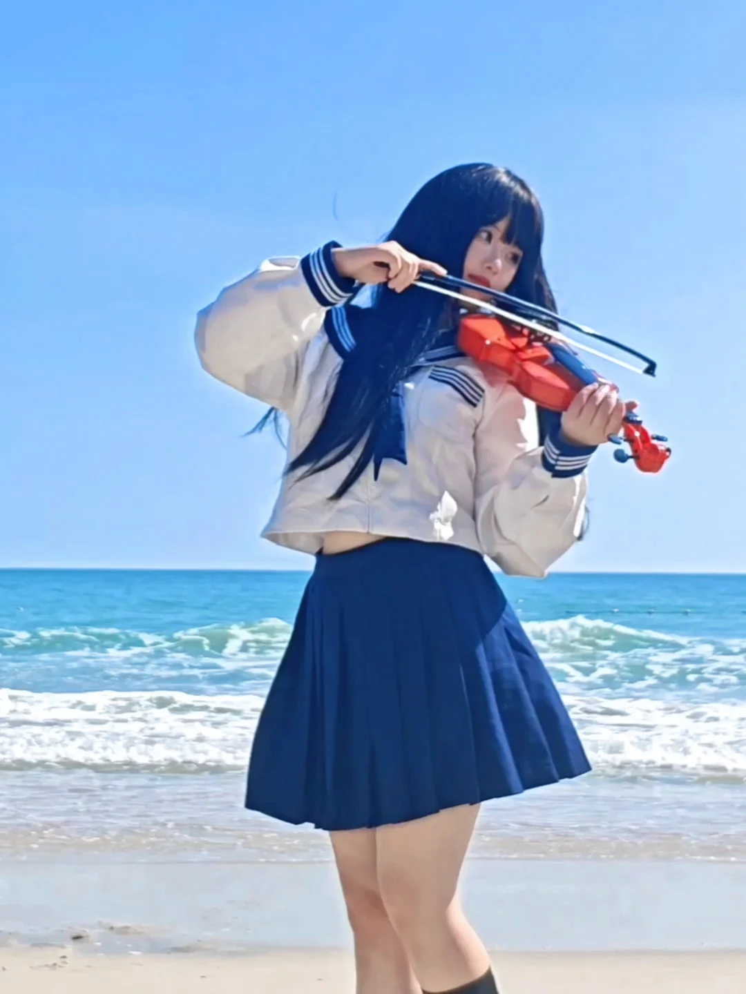 海边，jk，小提琴