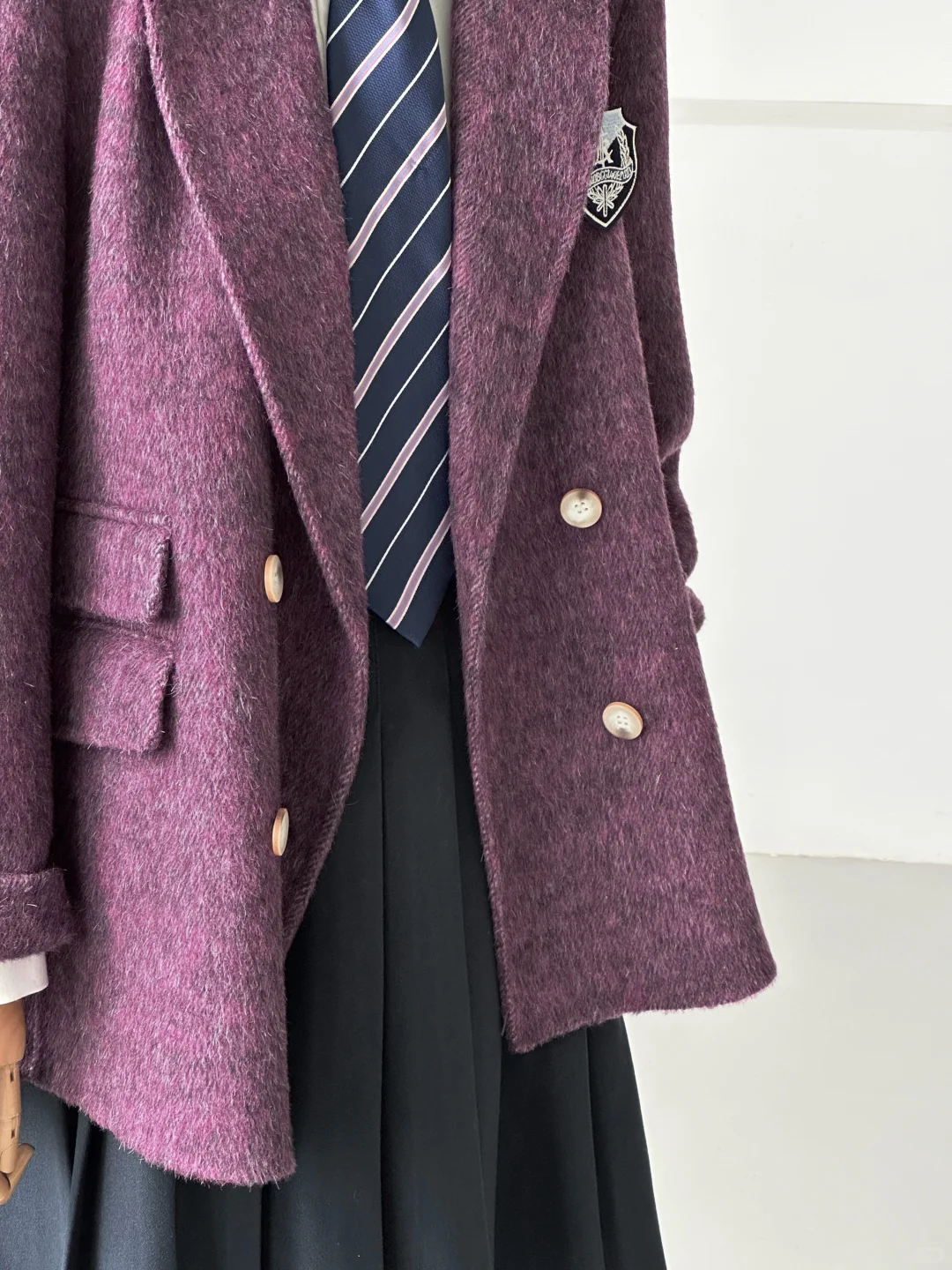 秋冬JK穿搭～校供雾紫制服感羊毛西装大衣～
