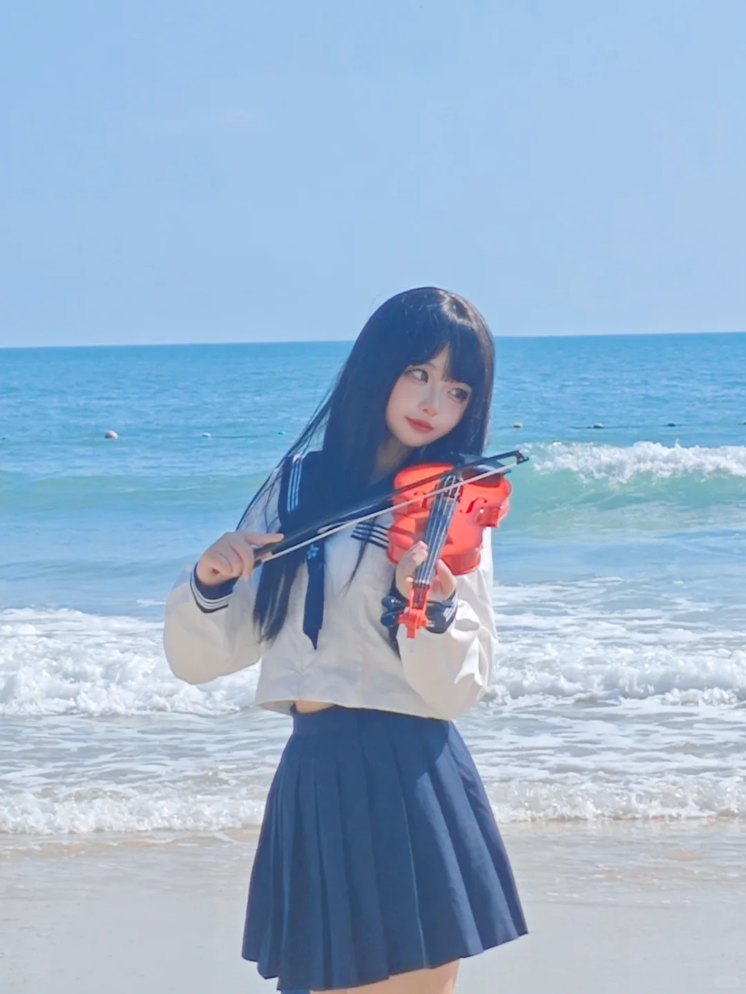 海边，jk，小提琴