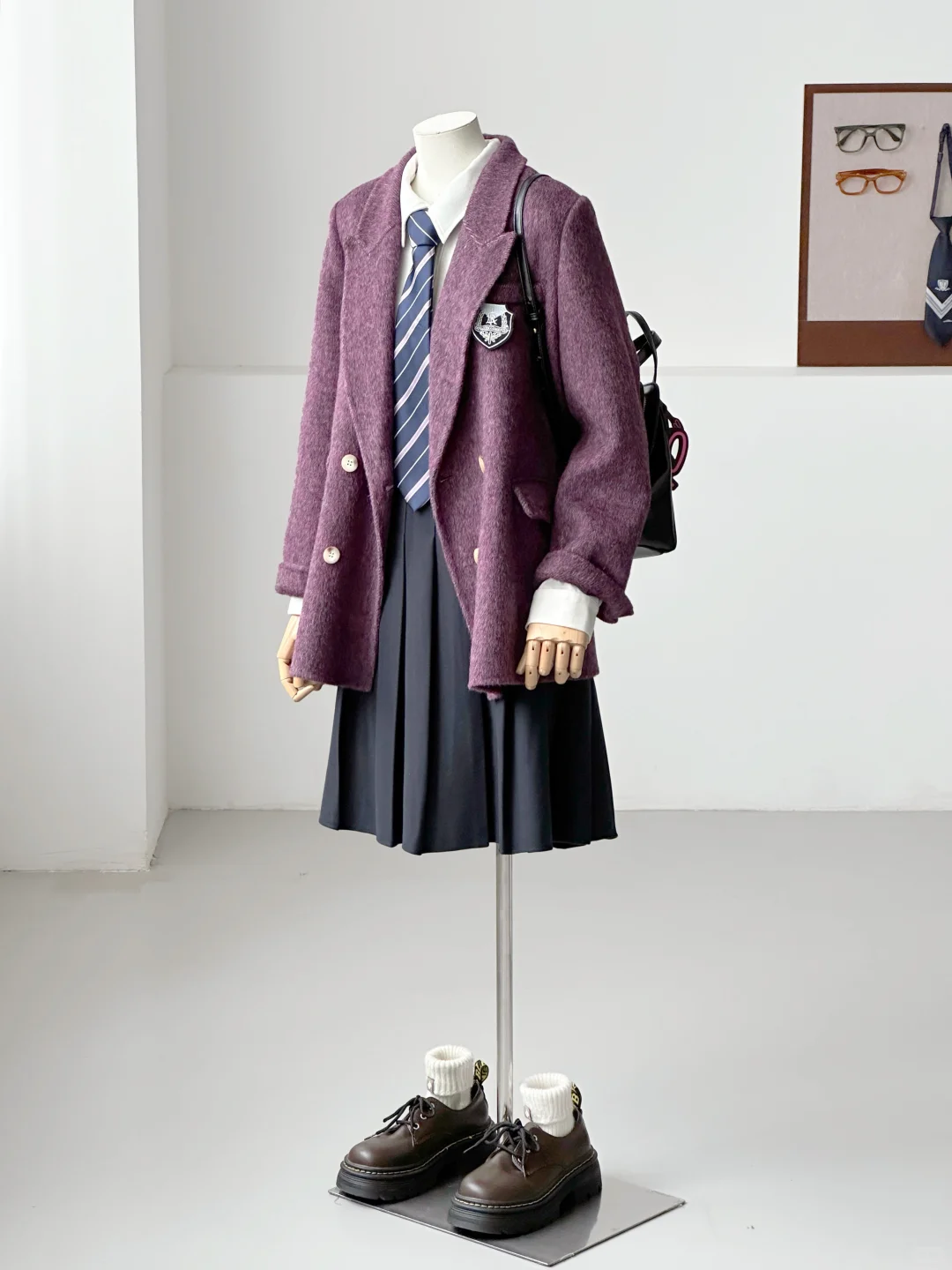 秋冬JK穿搭～校供雾紫制服感羊毛西装大衣～