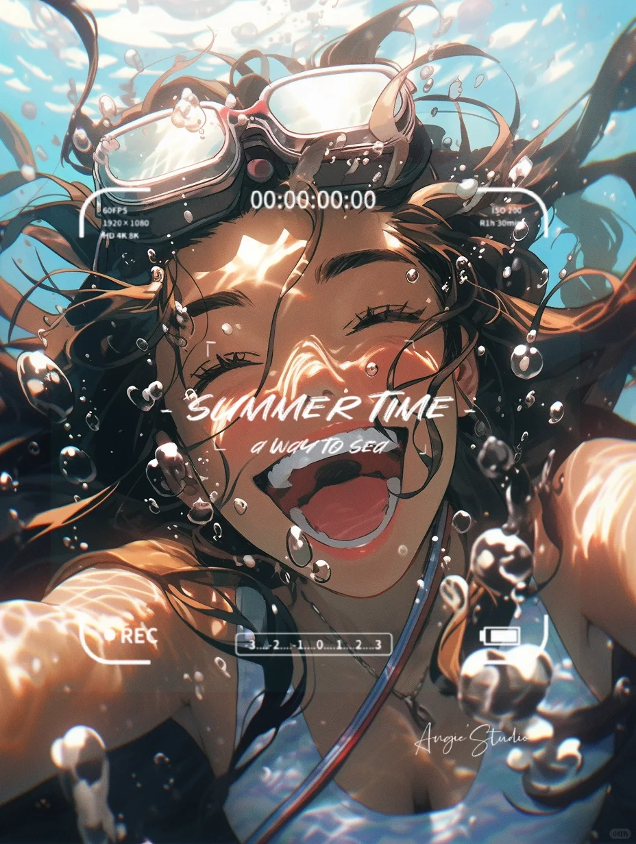 Midjourney水下女孩儿🤿飞去热带的岛屿游泳