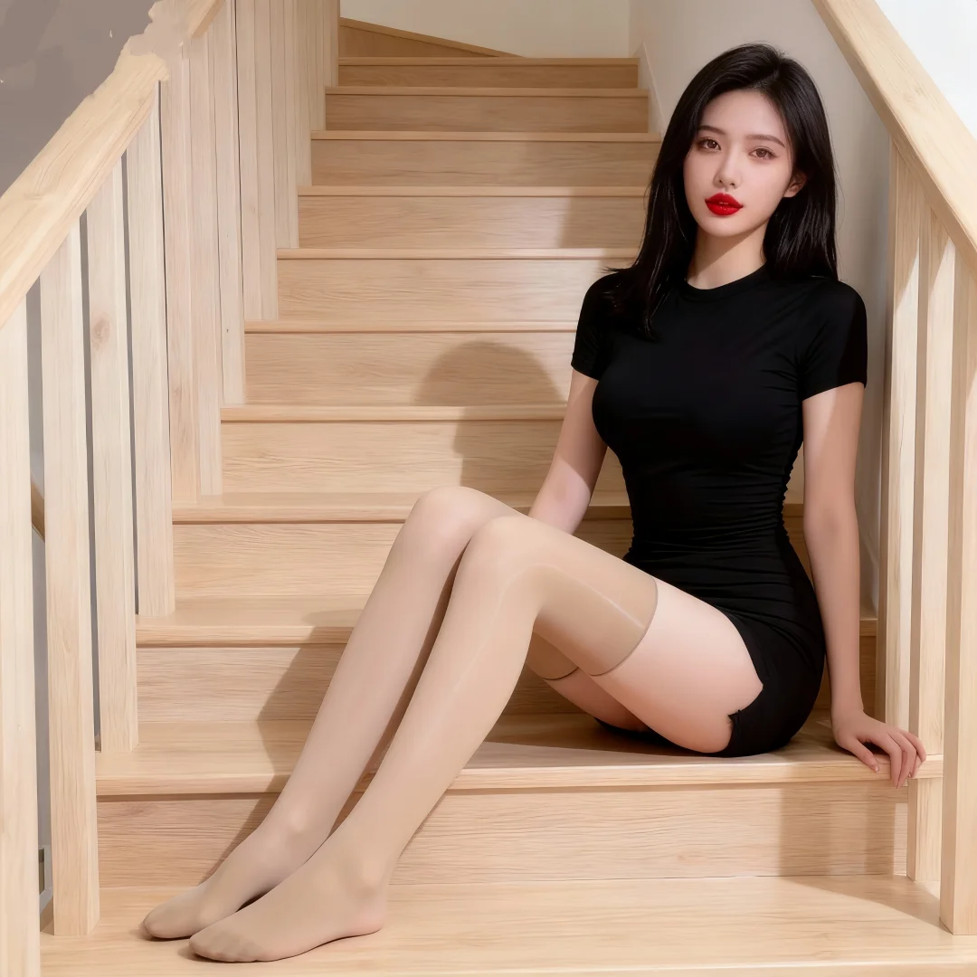 「楼梯间氛围感写真｜这件小黑裙是来报恩的