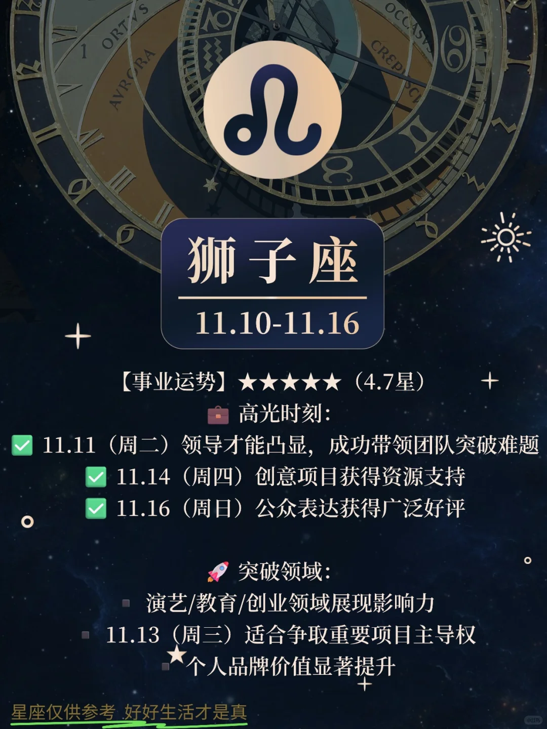 11.10-11.16的狮子 光芒万丈 独领风骚