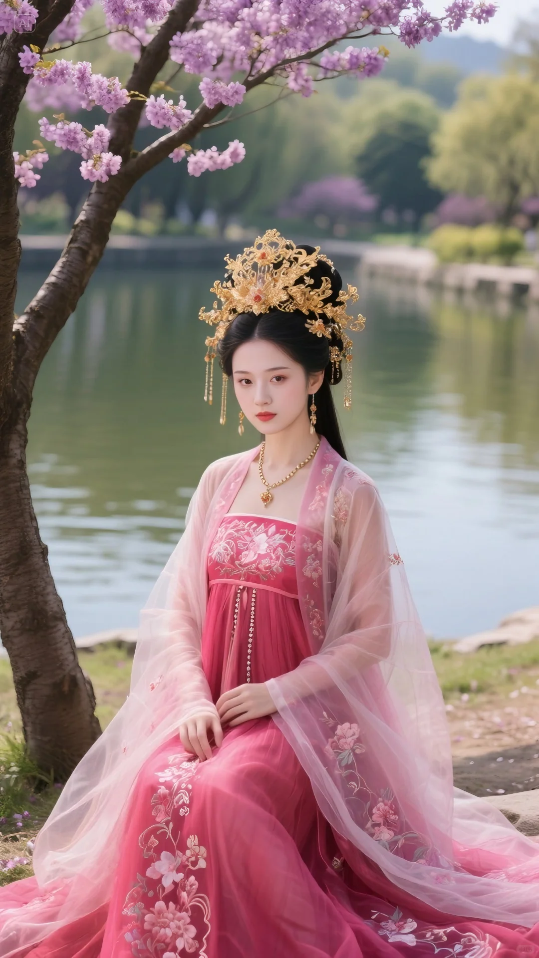 穿汉服去公园遇到春天🌸（AI美女）