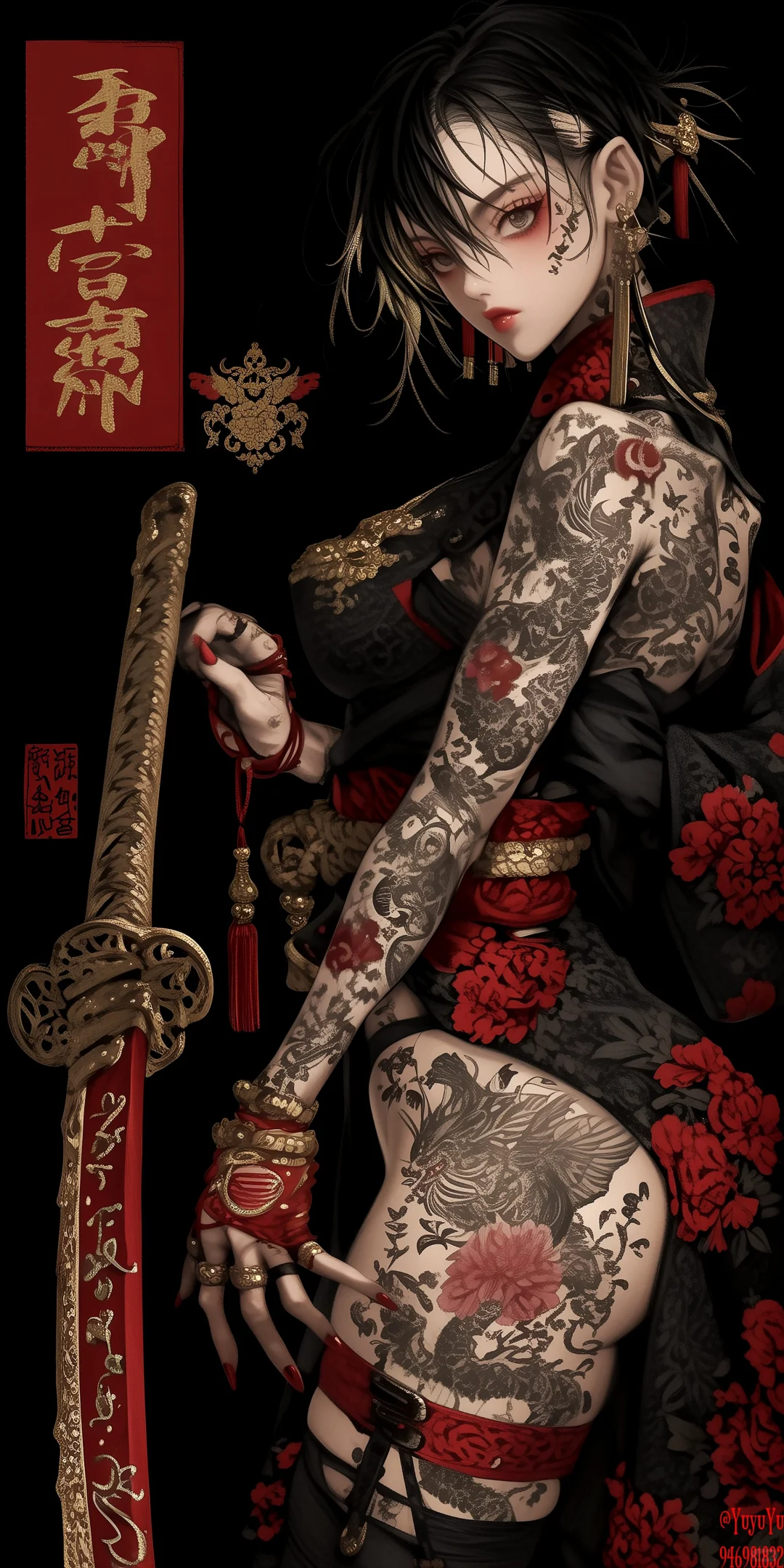 纹身 少女 日式 女剑客 壁纸