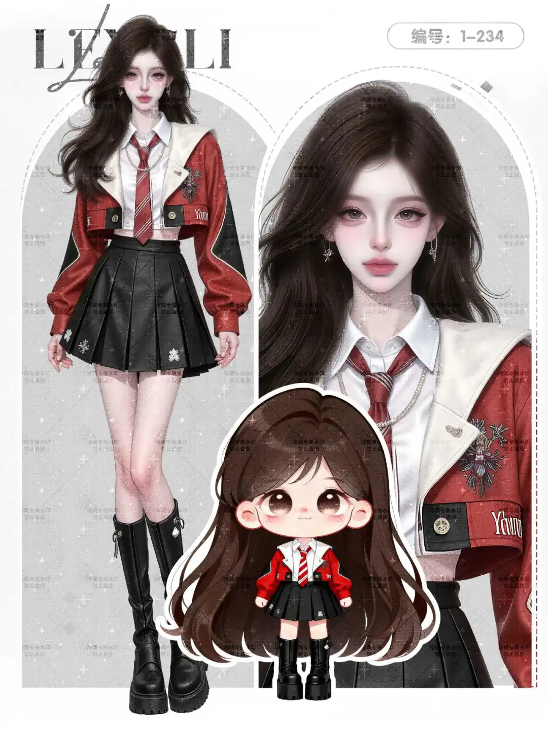 Ai｜红色头发、性感长裙、黑色短裙