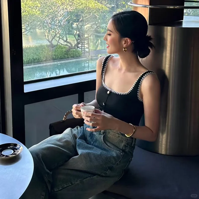 黑色小腰精｜宽肩带小香风温泉♨️泳衣🥰