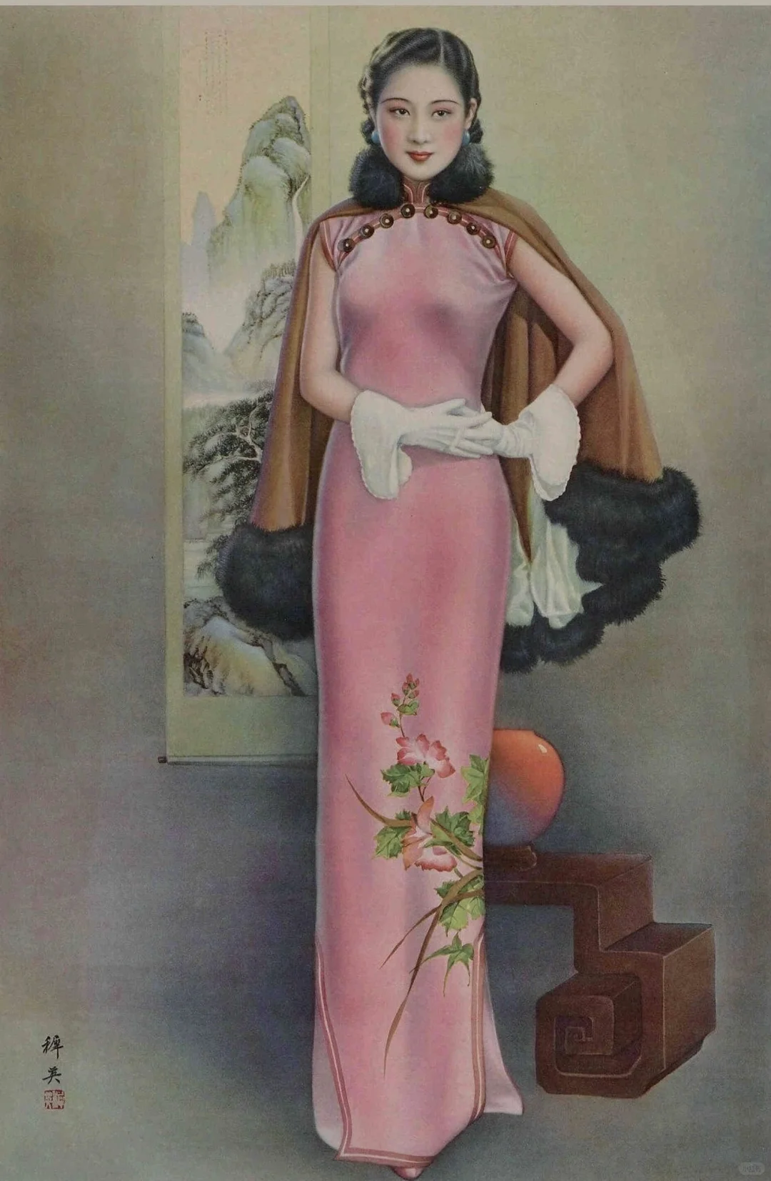 月份牌上那些穿红色旗袍的姑娘们