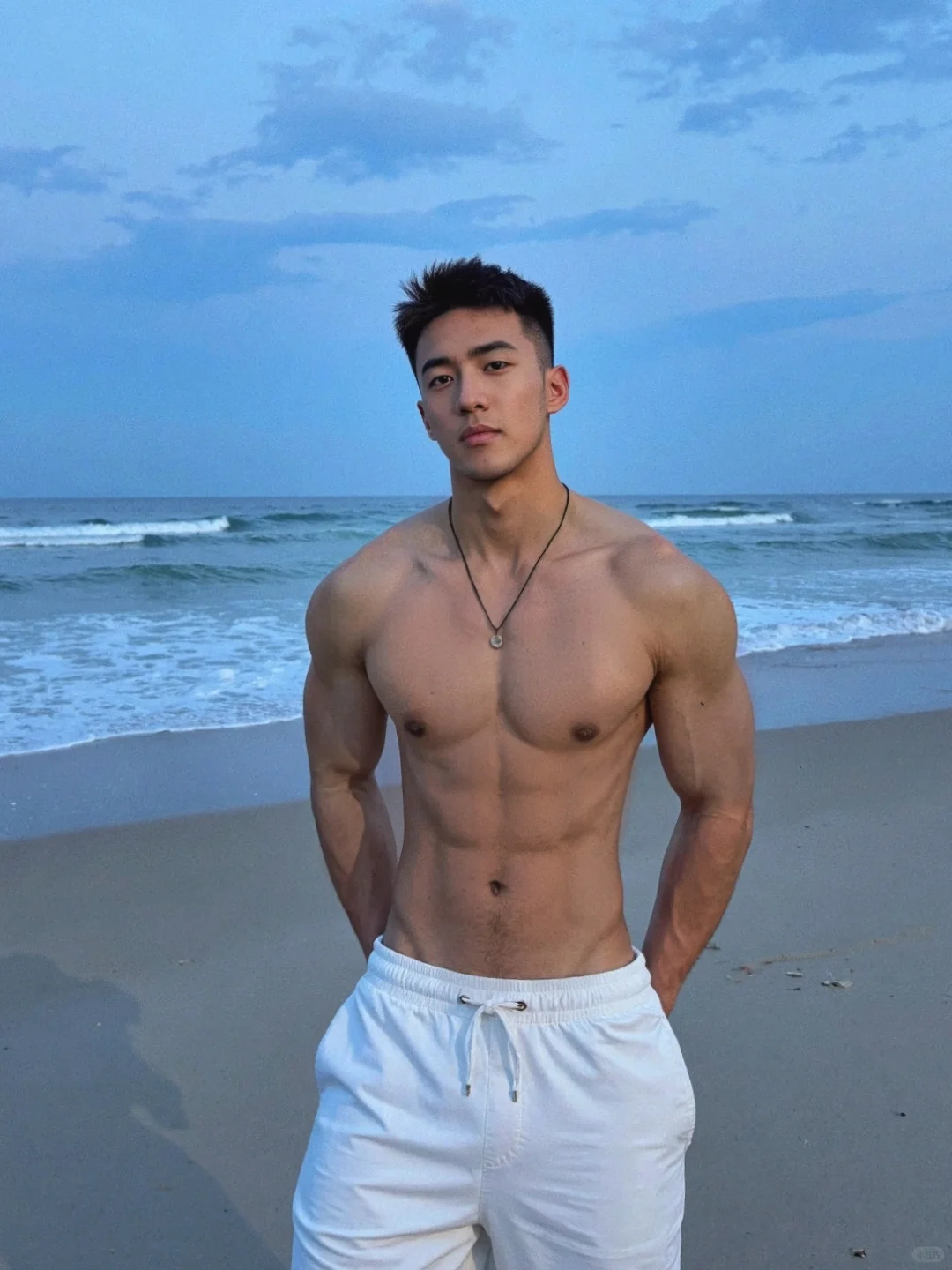 沙滩配腹肌，完美！🌴