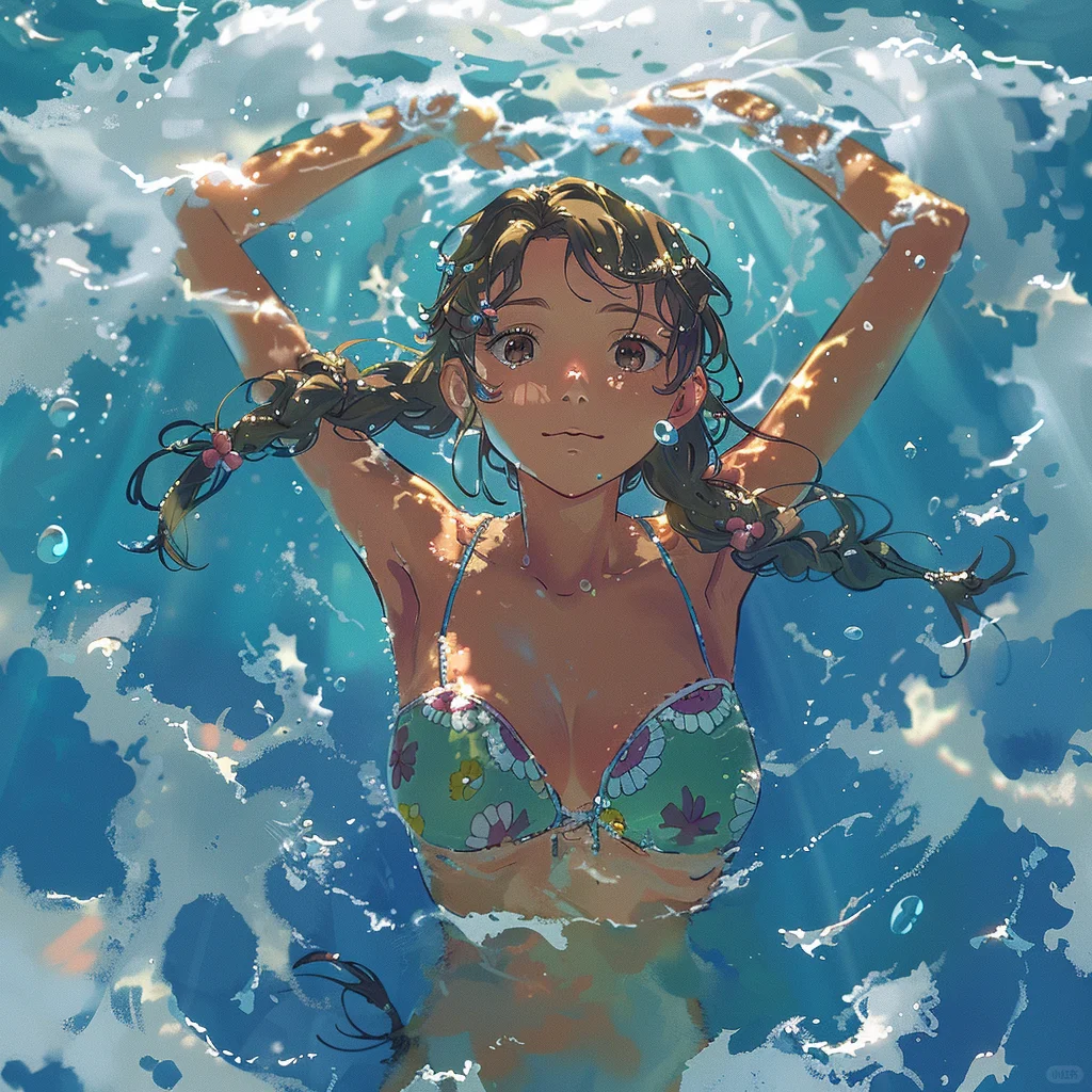 游泳的女孩‖AIGC