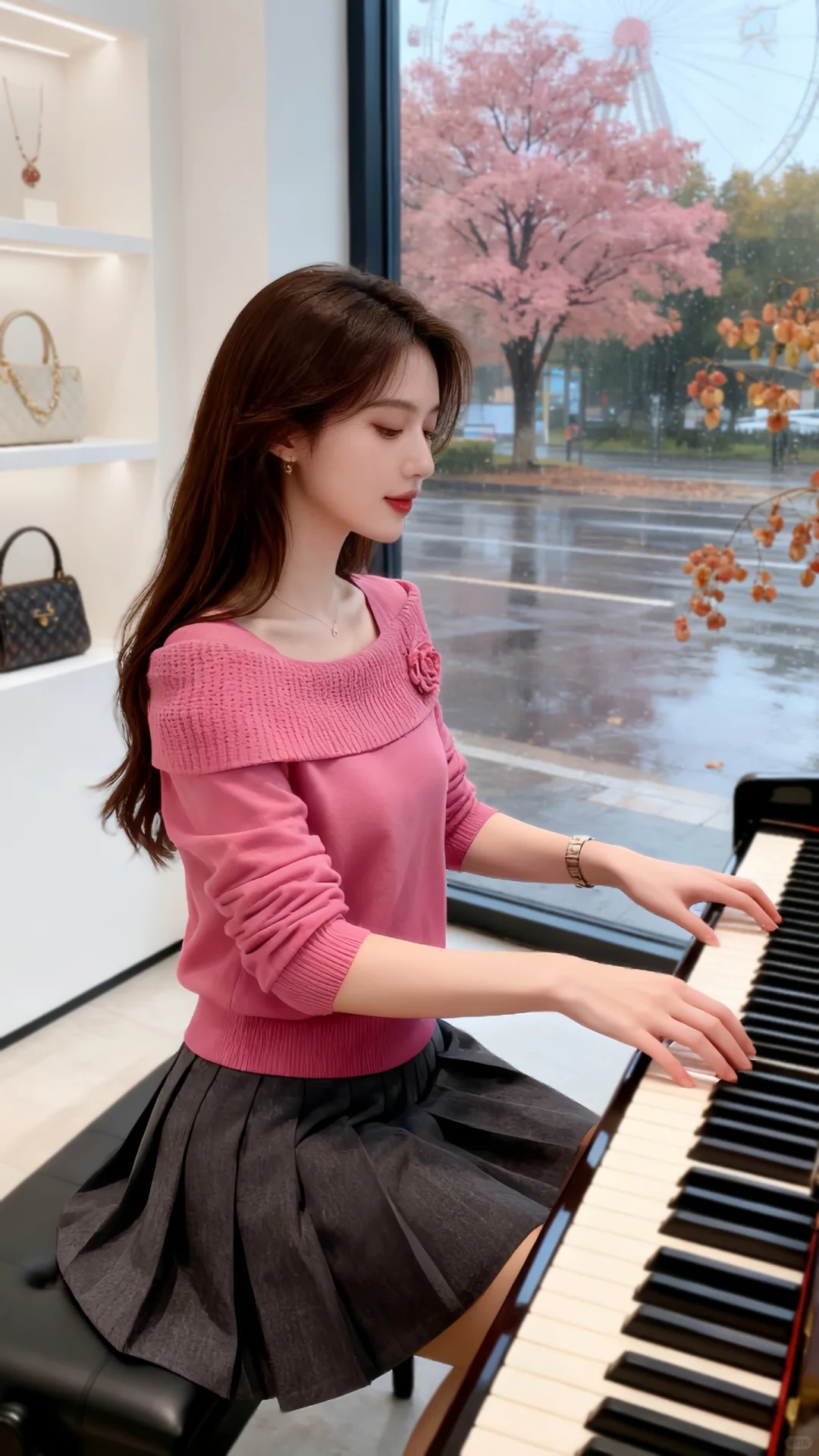 橱窗里的粉玫色