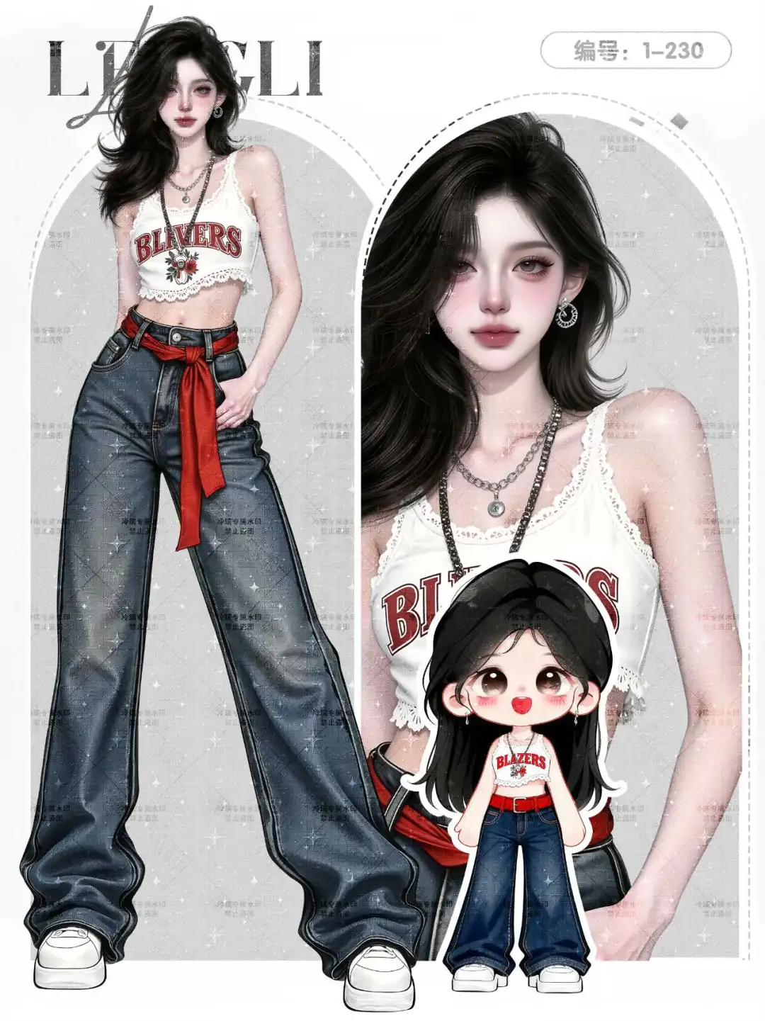 Ai｜红色头发、性感长裙、黑色短裙