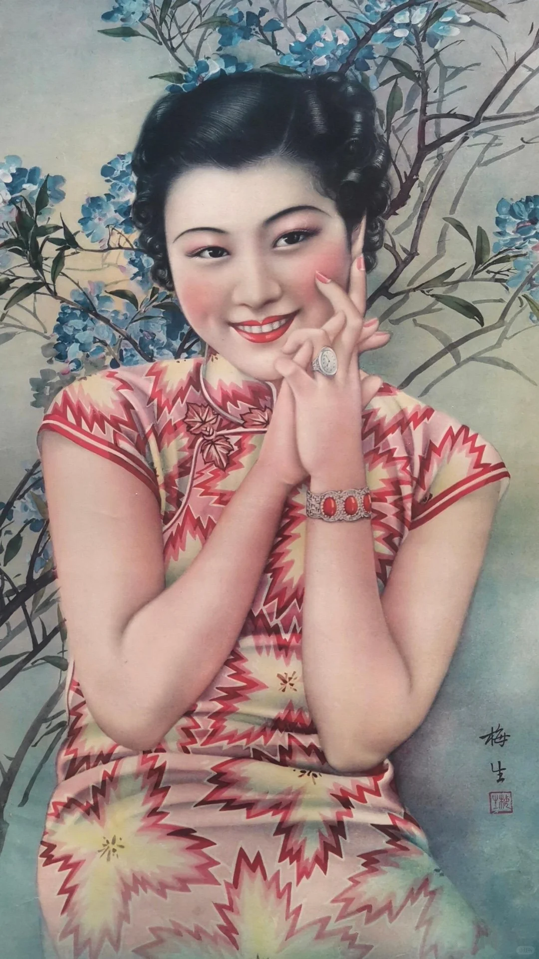 月份牌上那些穿红色旗袍的姑娘们