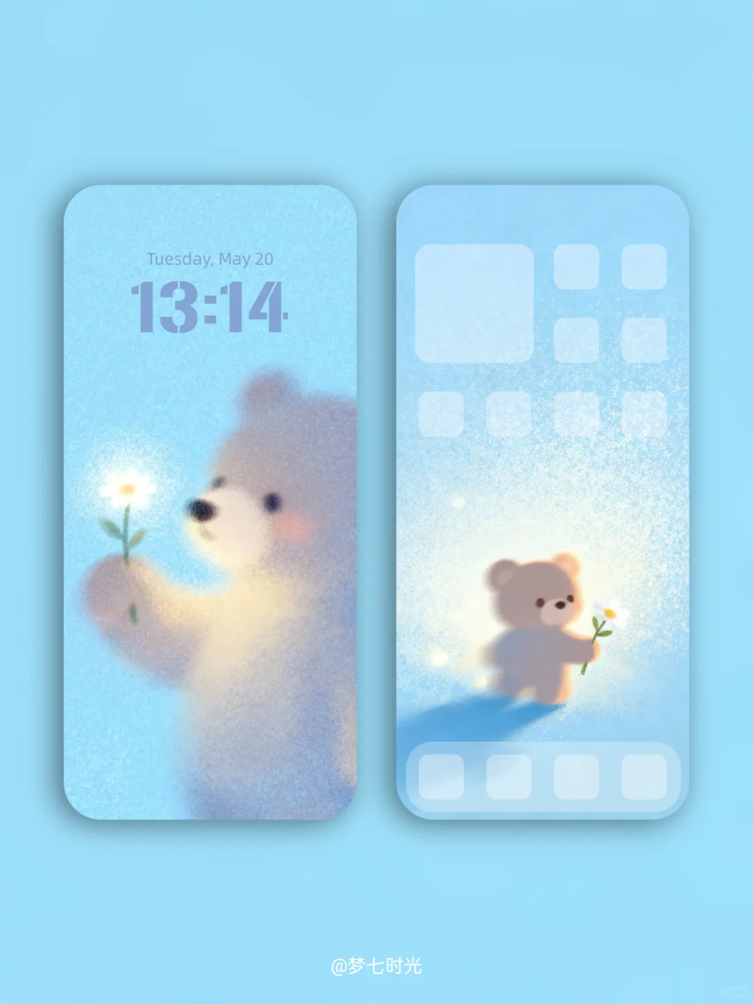 手机壁纸|治愈系·小熊与花🌸＃129