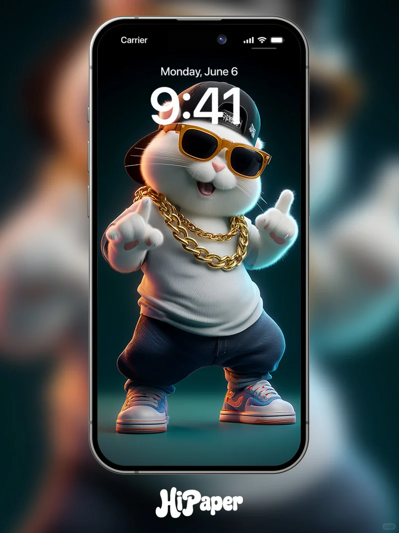 嘻哈小白猫酷炫登场手机壁纸236