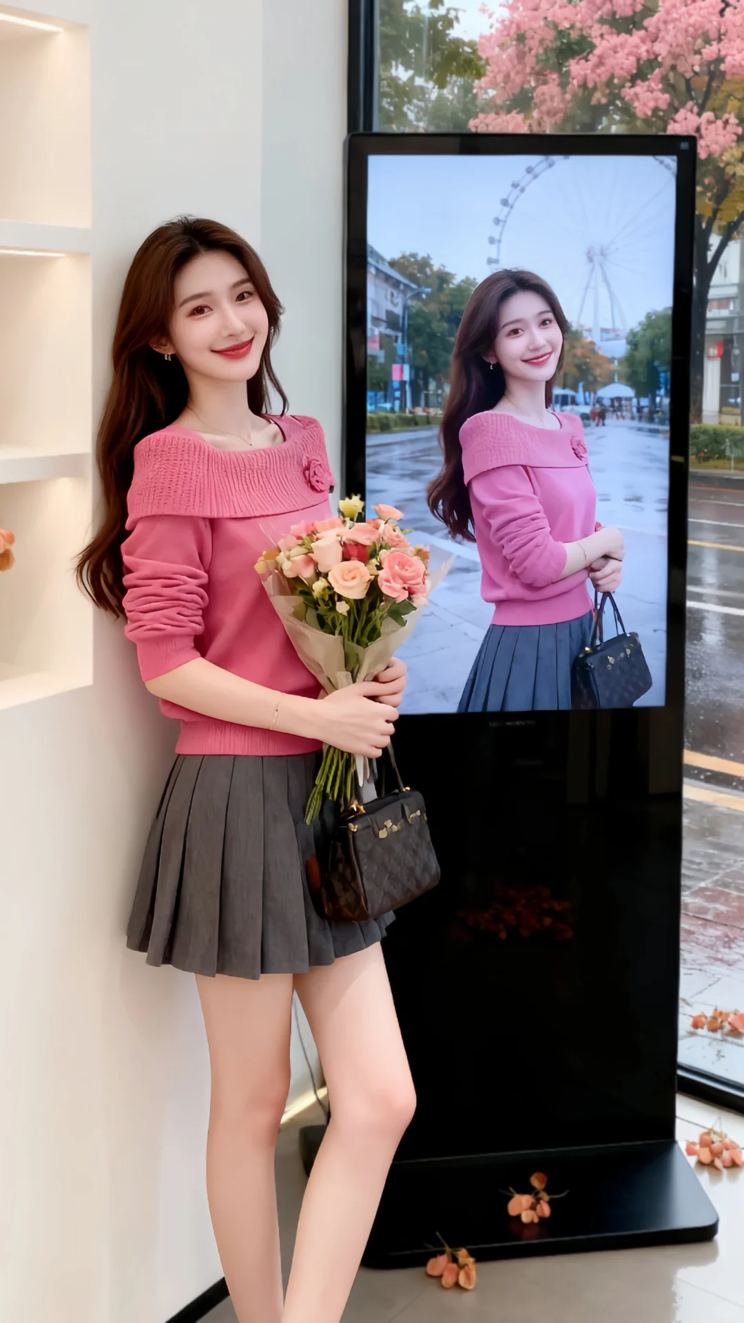 橱窗里的粉玫色