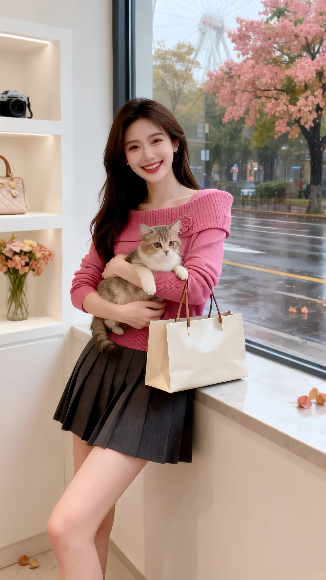 橱窗里的粉玫色