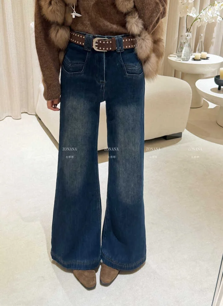 冬上新！复古大牌简约遮胯显瘦复合绒阔腿裤