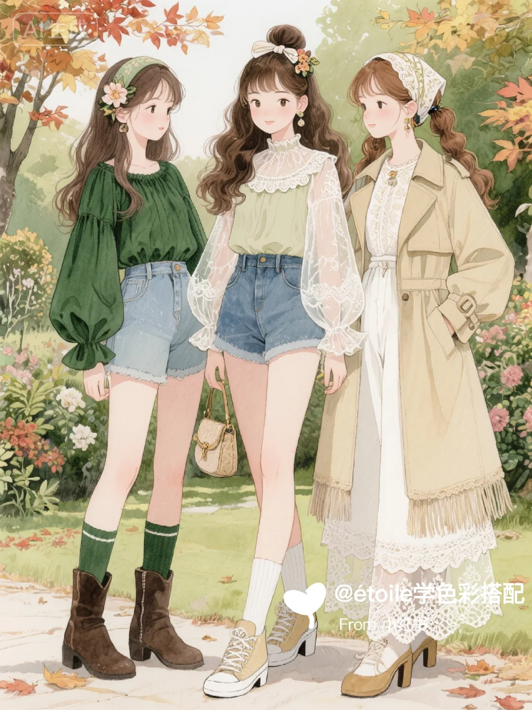 「穿搭插画」💚秋日复古国风图鉴