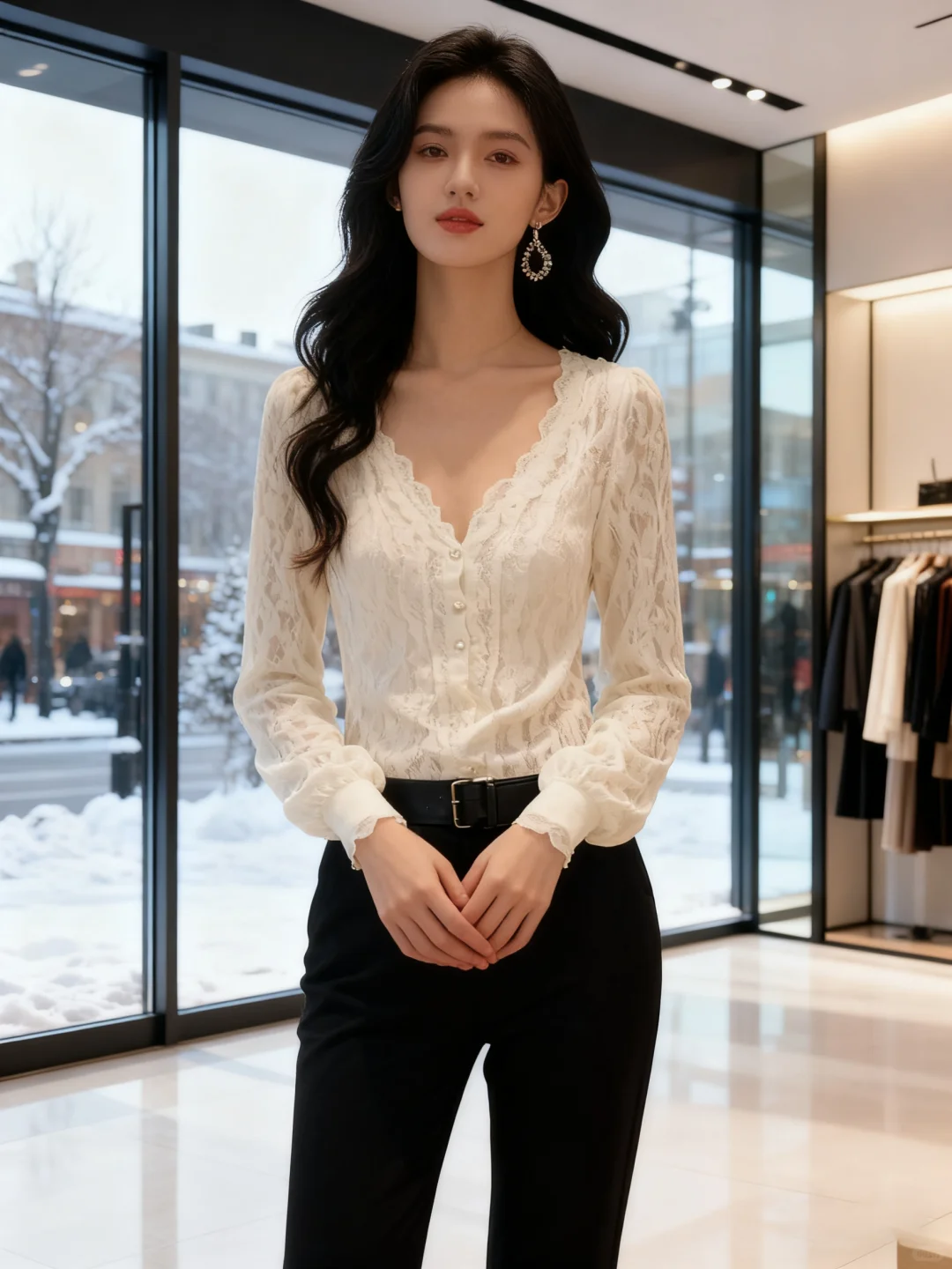 秋冬V领蕾丝打底衫内搭！法式优雅穿搭