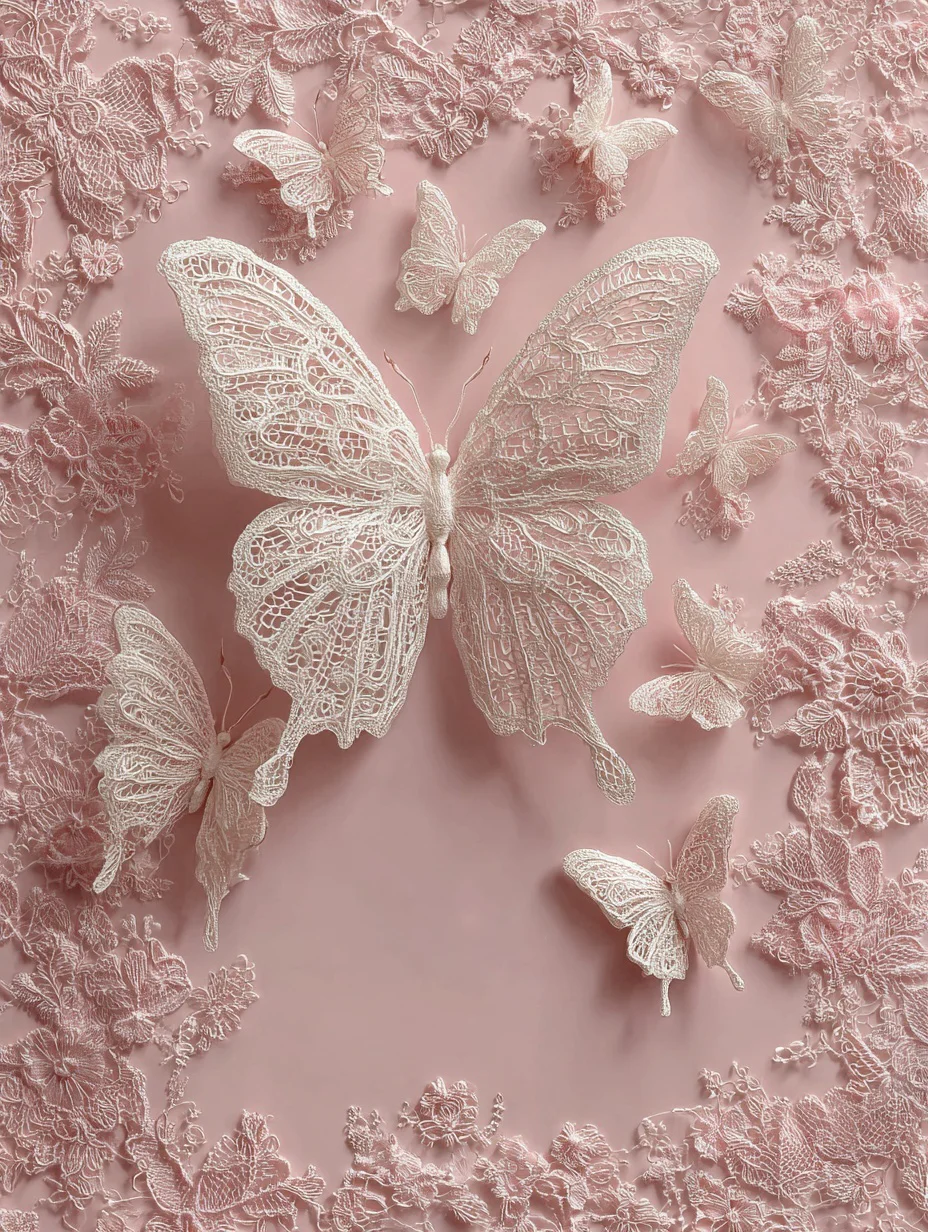 蕾丝蝴蝶 时尚海报 单色设计 3d立体风格