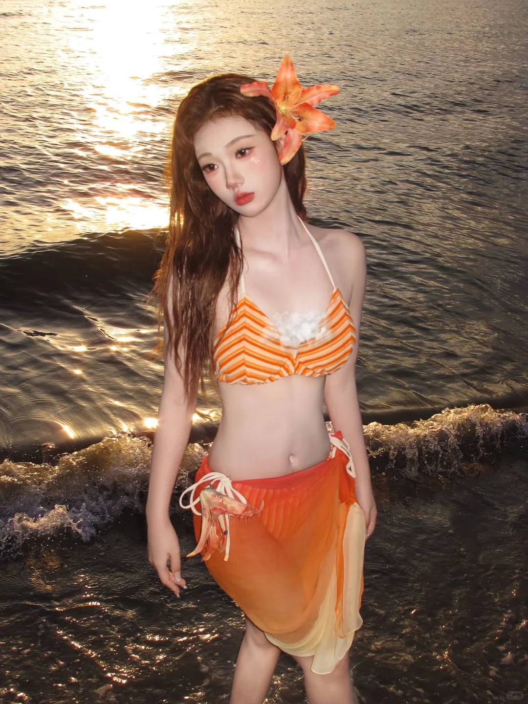 海边的浪漫，是橘子泳衣和日落🌅