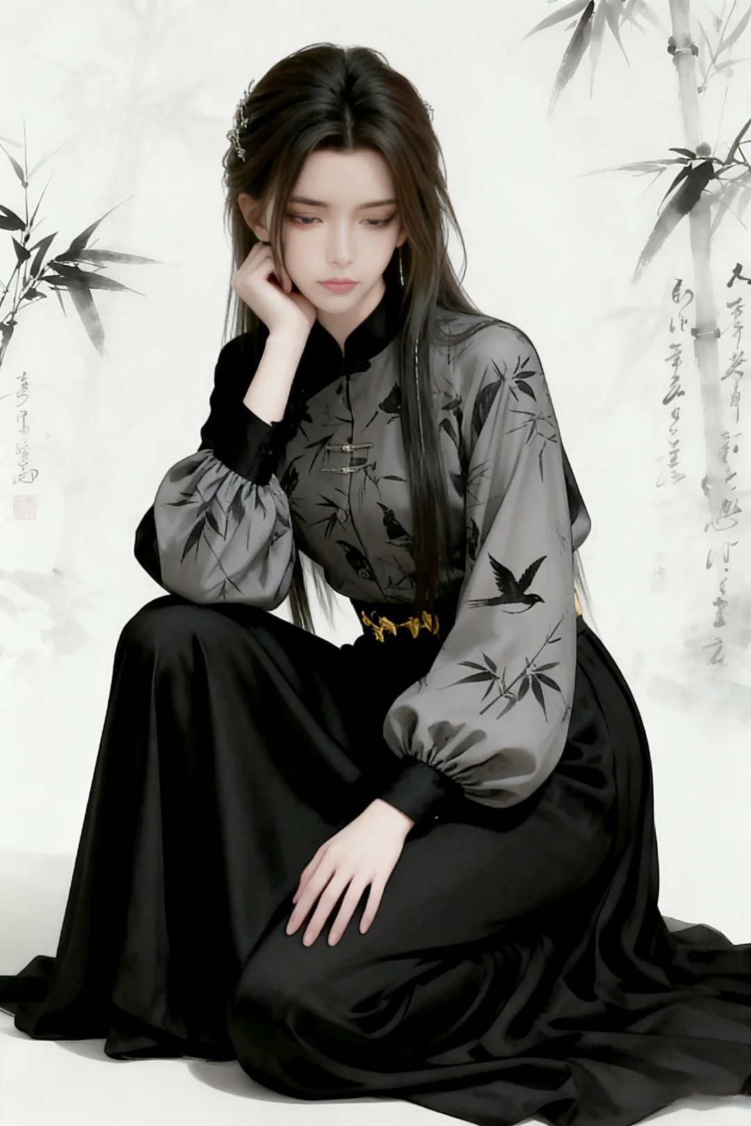 油墨画中的奶琪