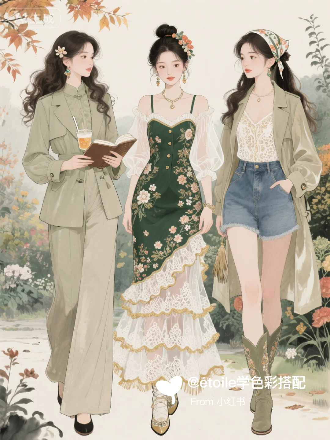 「穿搭插画」💚秋日复古国风图鉴