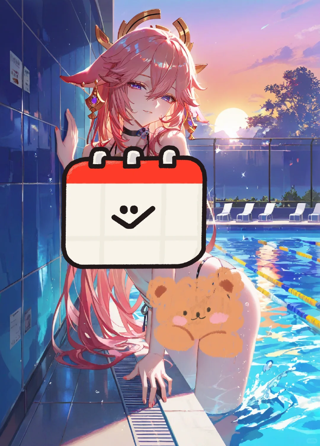 八重小姐，夏天的泳池里，总归有她！