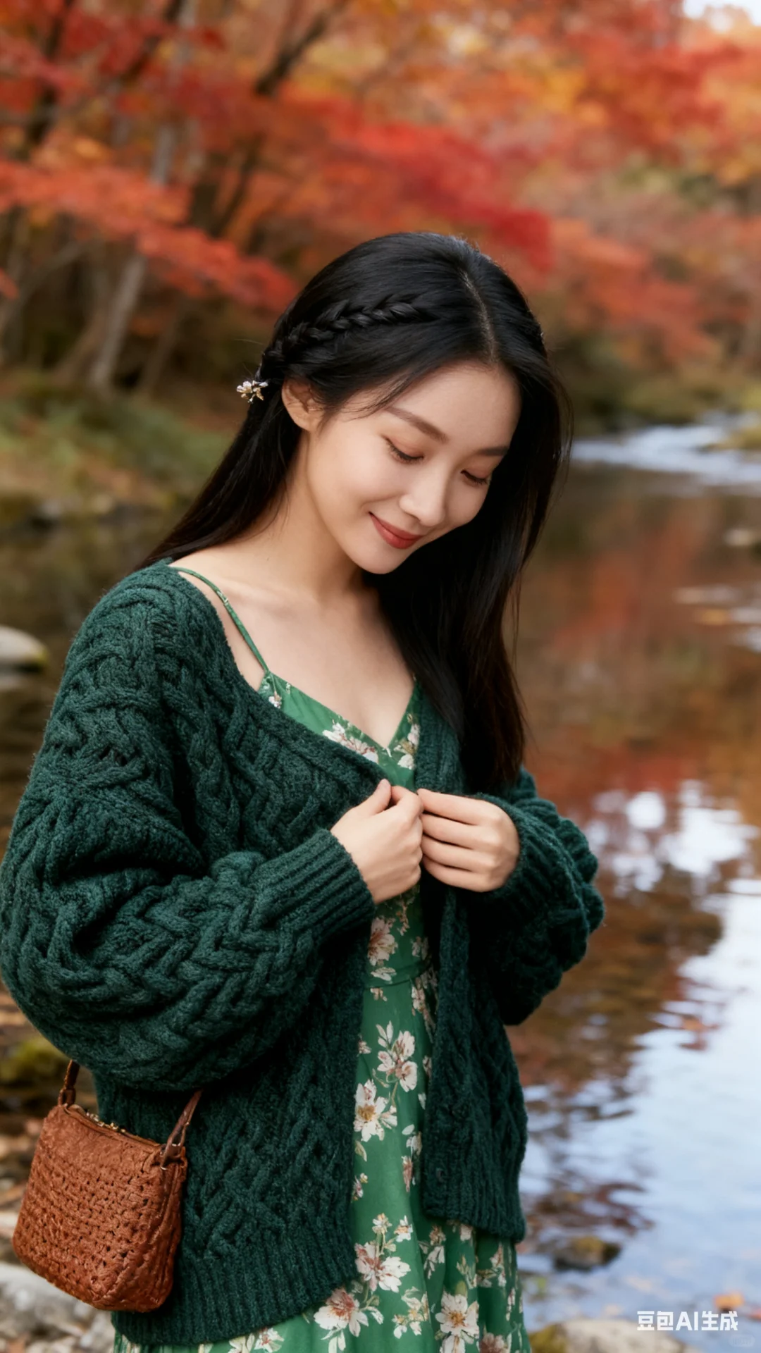 森系红叶山溪写真（附提示词）