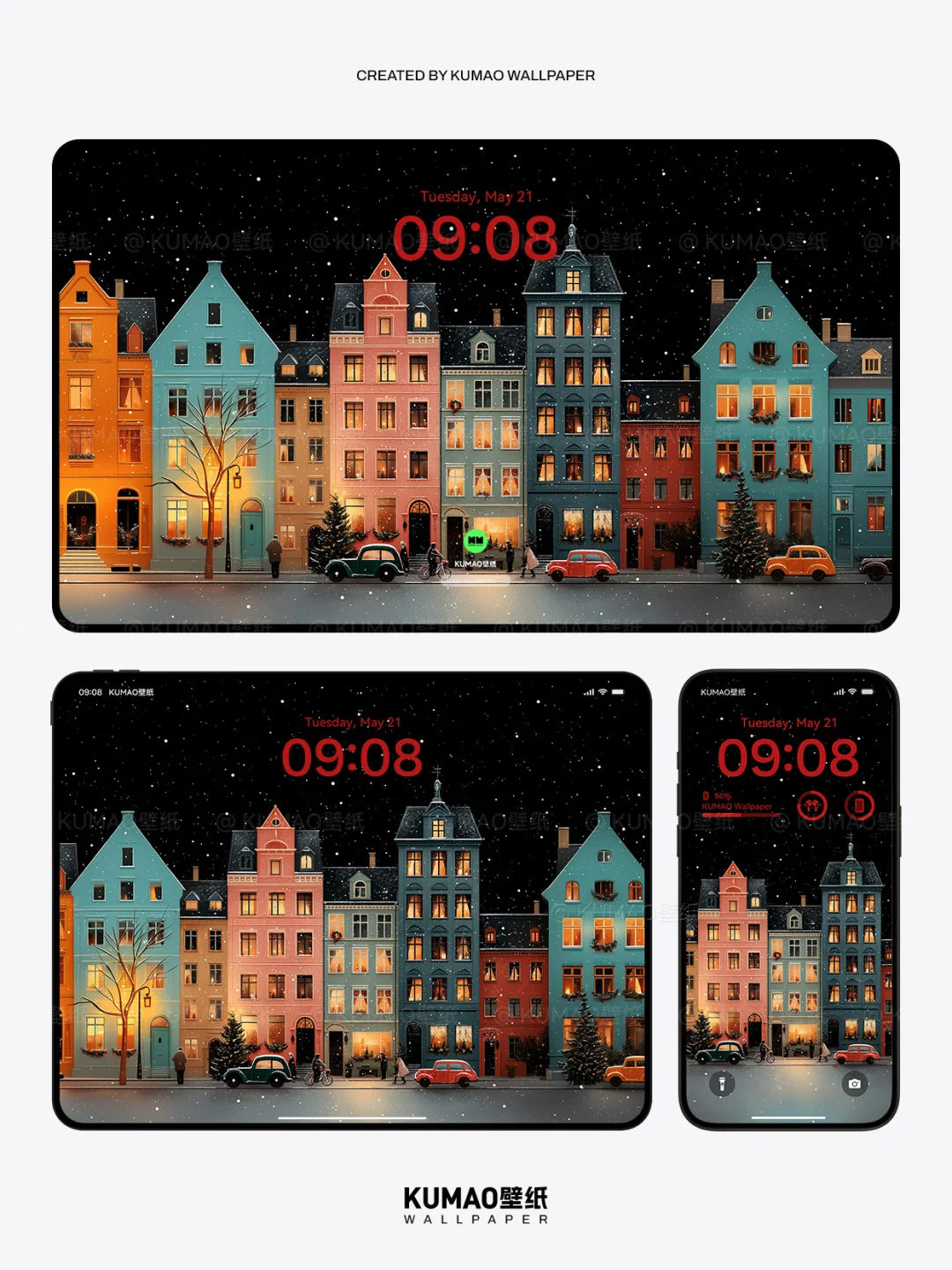 冬日小镇｜温馨街道圣诞氛围渐浓｜艺术壁纸