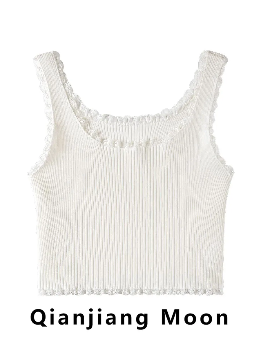 纯欲性感蕾丝边无袖针织吊带背心女夏季新款