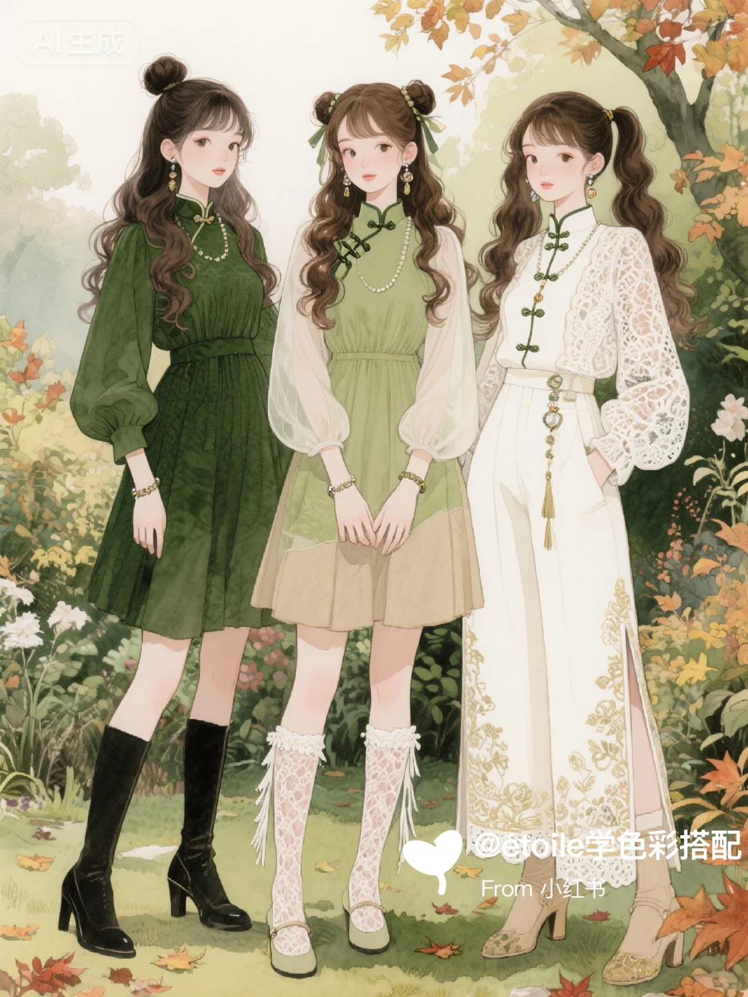 「穿搭插画」💚秋日复古国风图鉴