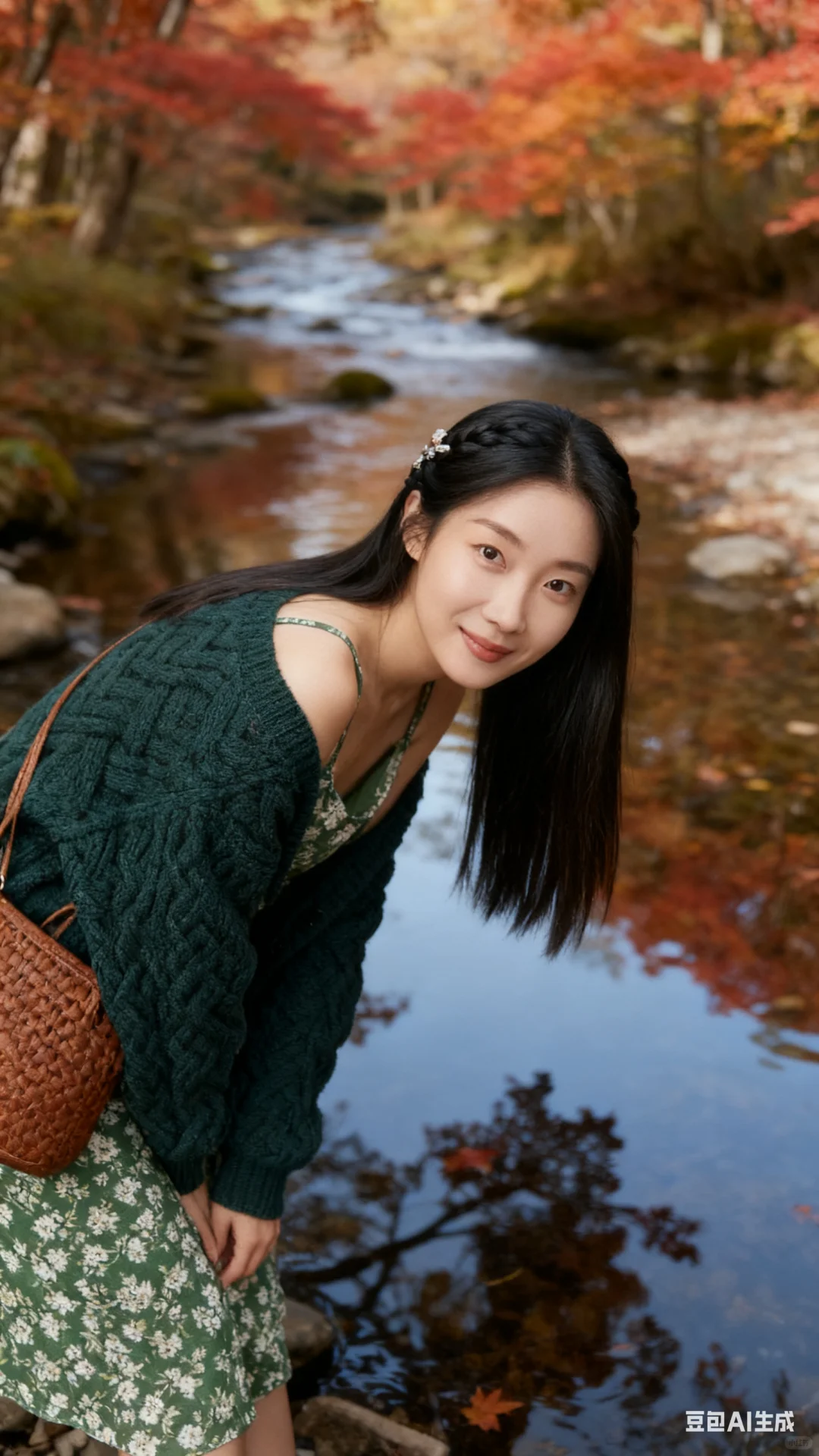森系红叶山溪写真（附提示词）