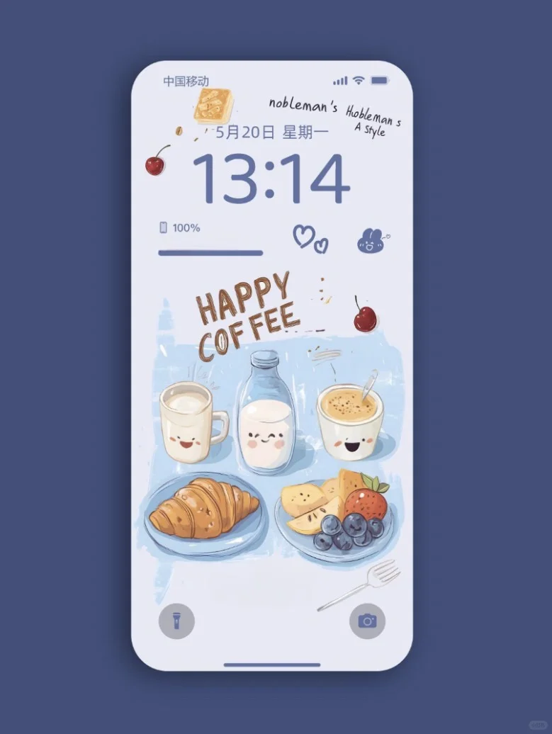 蓝色系早餐，清新优雅的早晨时光｜手机壁纸||