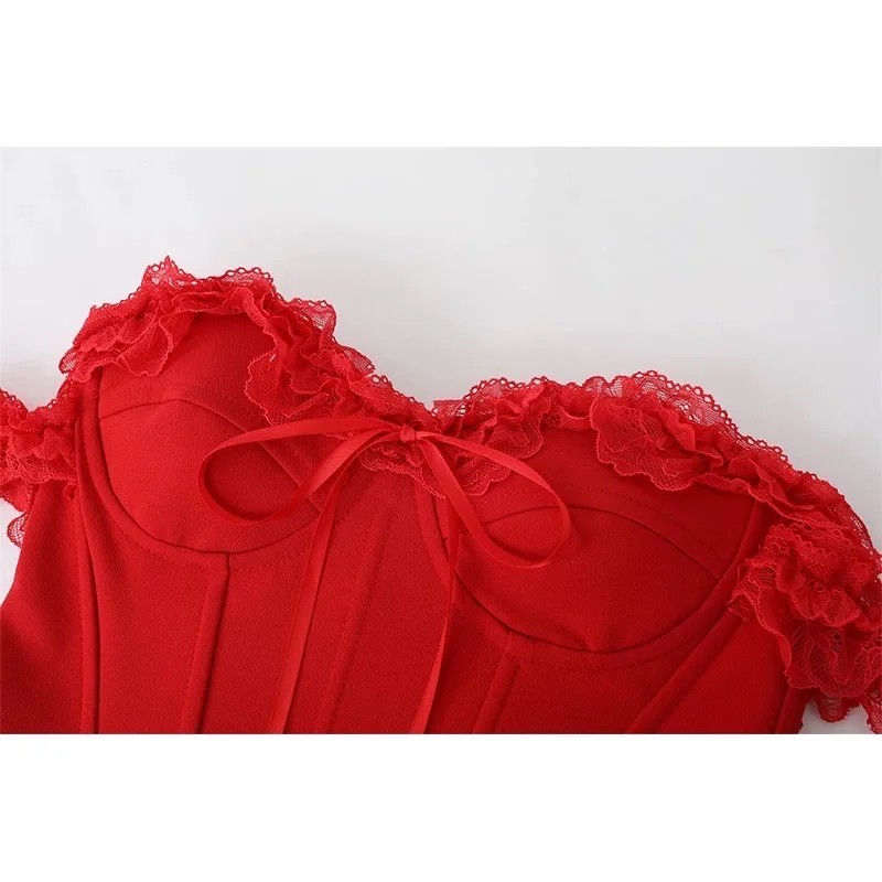 🎀红色蕾丝鱼骨胸衣🎀超百搭！超高级！30➕！