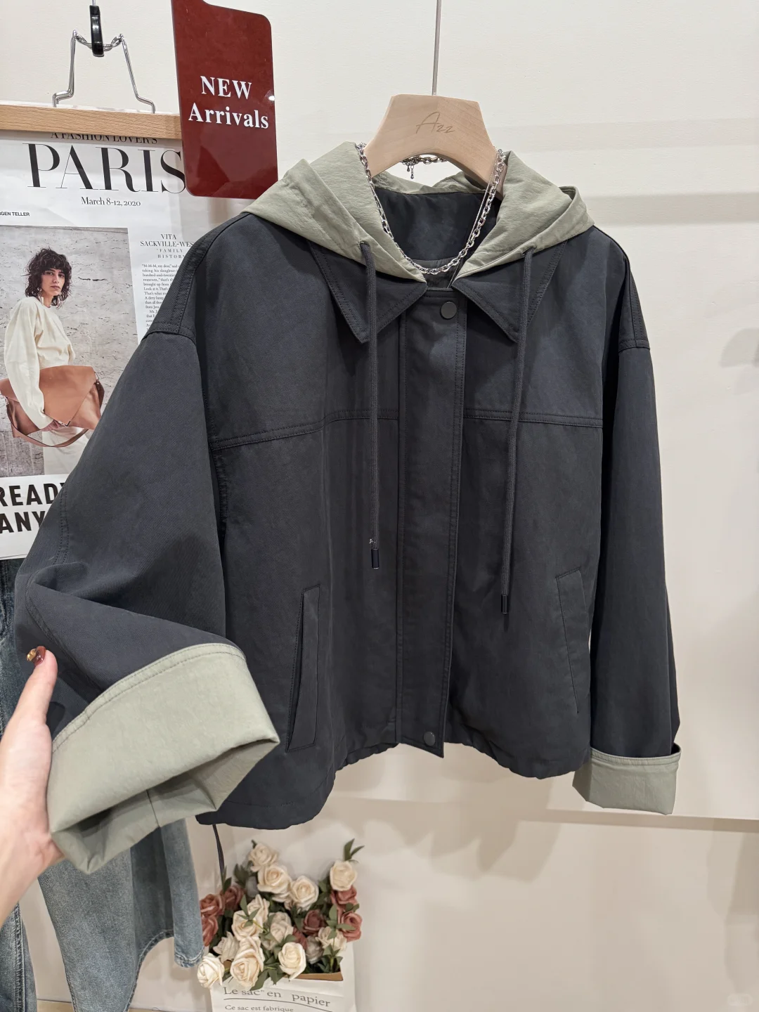 哇塞、超有质感的连帽喜糖色短外套、韩系复古