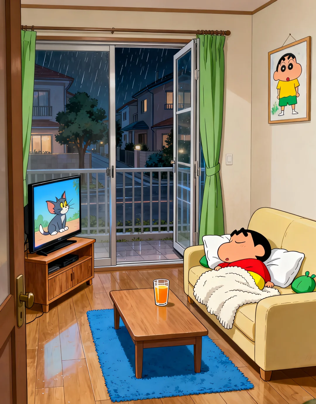 🌃下雨天小新在家睡觉