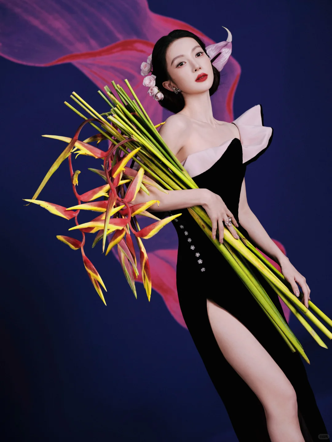 金晨，性感开叉长裙，大长腿