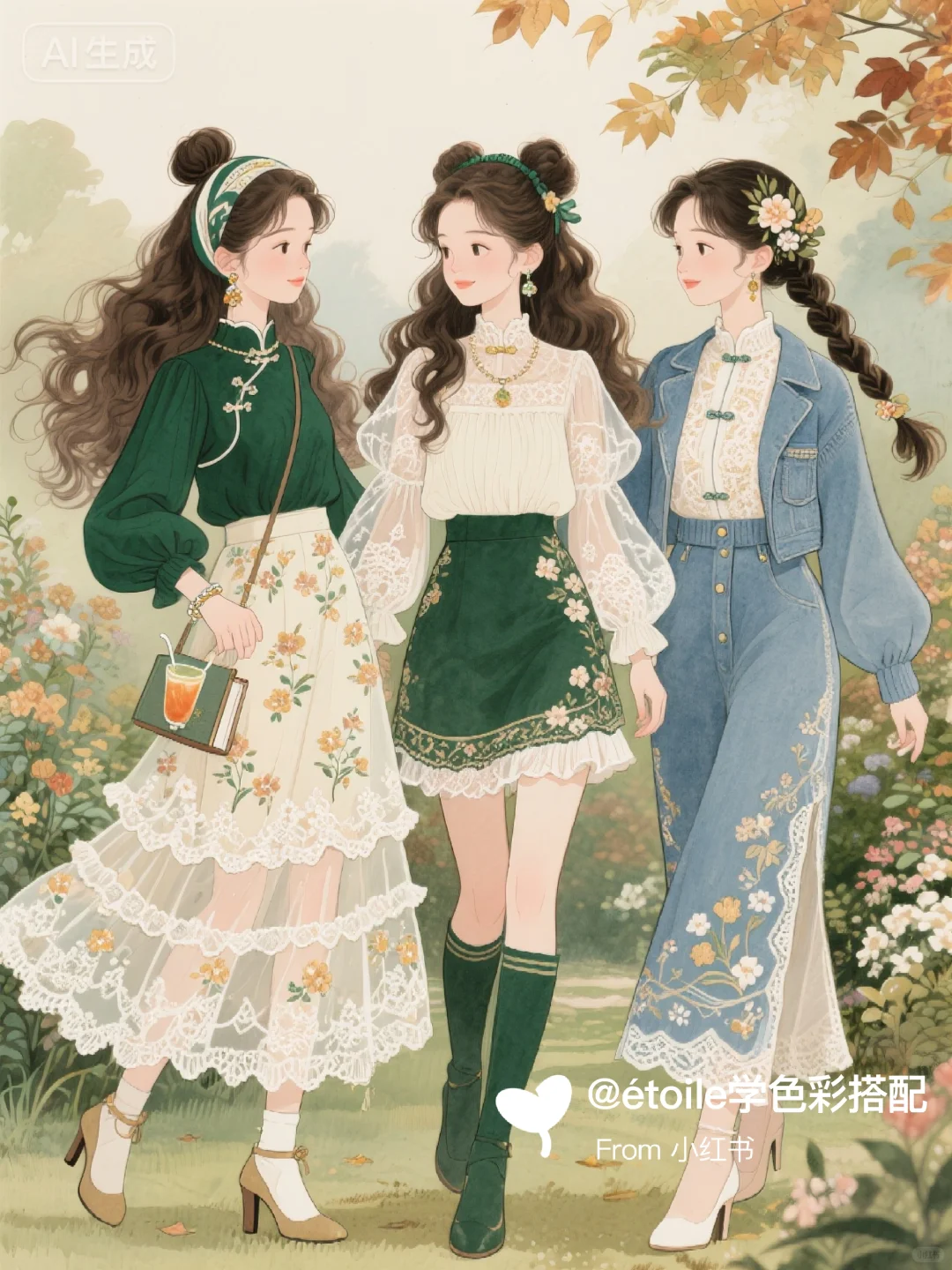 「穿搭插画」💚秋日复古国风图鉴