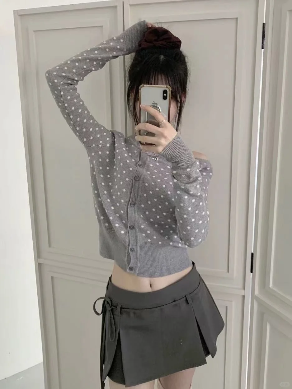 🇰🇷韩女同款露肩波点针织ෆ⃛轻松get甜美感