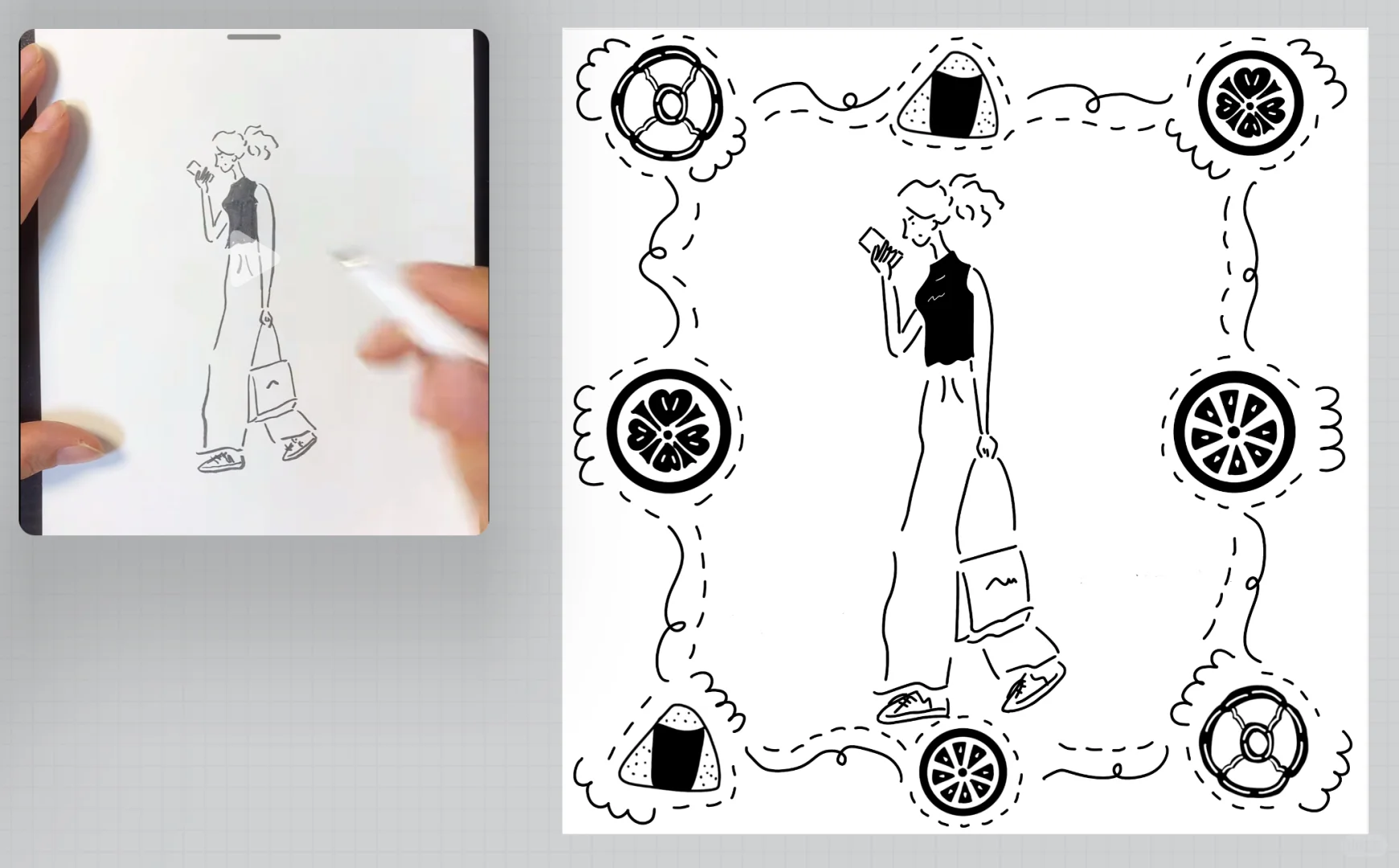 绘画打卡｜第119天 走路看手机女孩