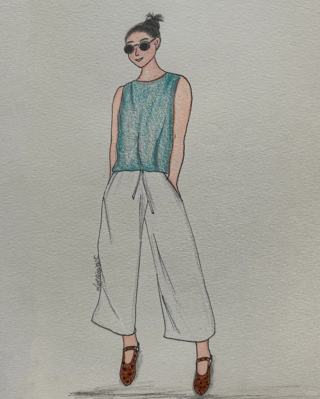 今日份松弛感穿搭插画 画瑜伽好友美妞～