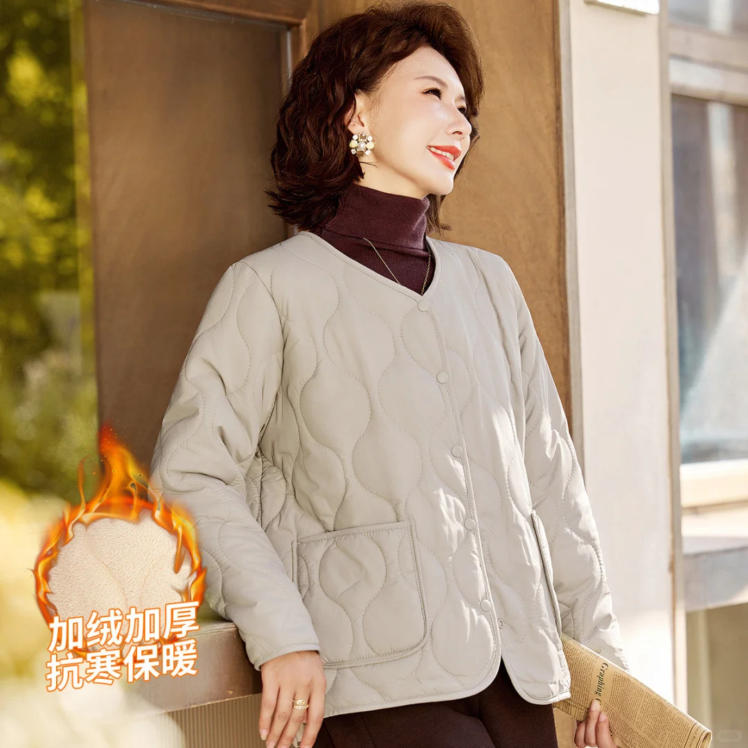新款加绒保暖棉袄时尚内搭厚款外套妈妈装