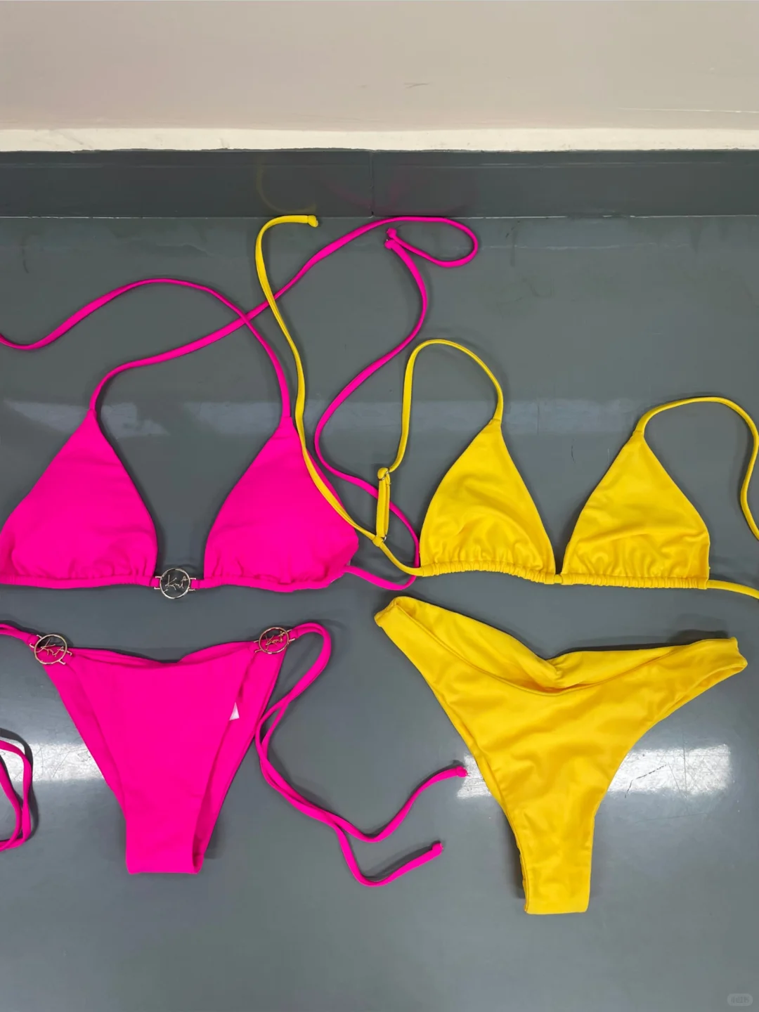 外贸尾货‼️柠檬黄➕粉泳衣比基尼👙🍋