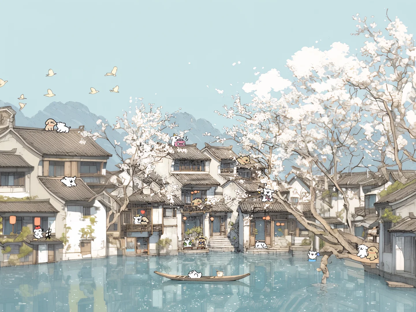 线条小狗iPad壁纸｜柿光流年