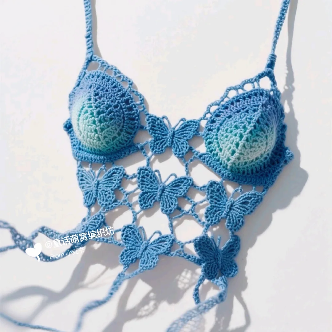 钩织🦋蝴蝶胸衣（附图解，超简单有手就行
