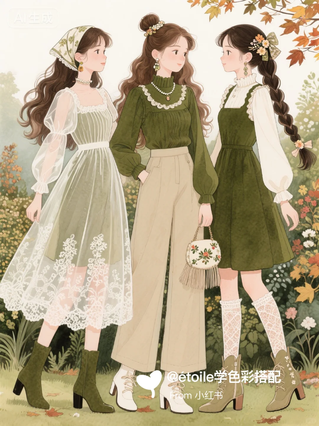 「穿搭插画」💚秋日复古国风图鉴