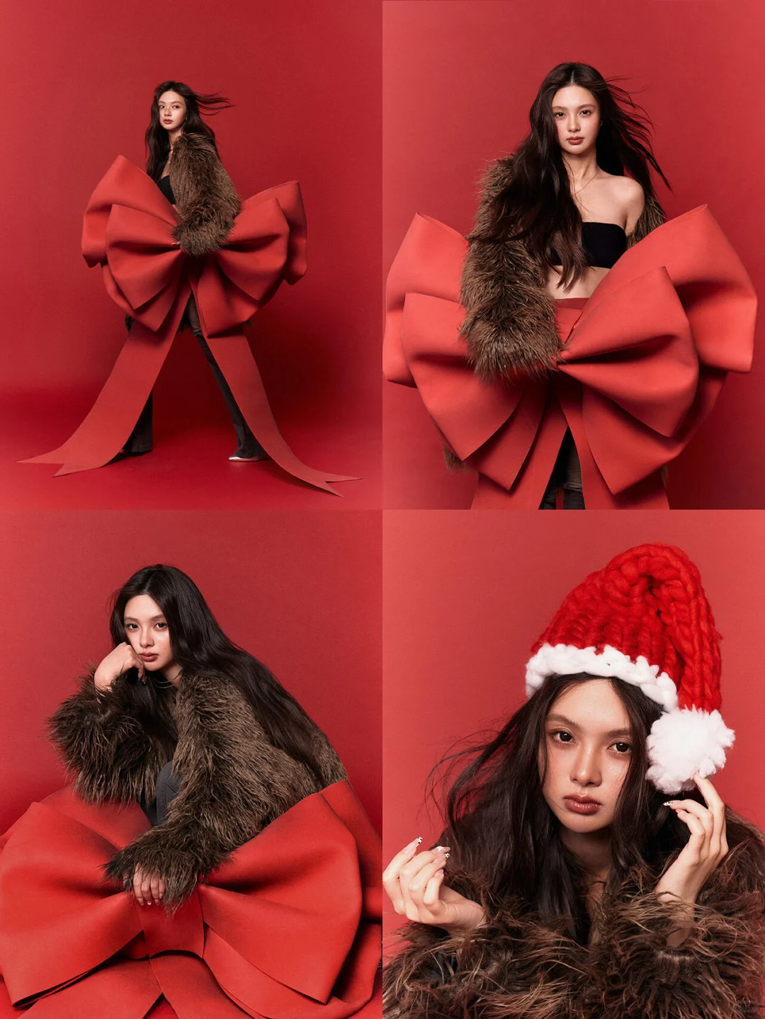 好特别！红色蝴蝶结🎀圣诞写真又酷又美